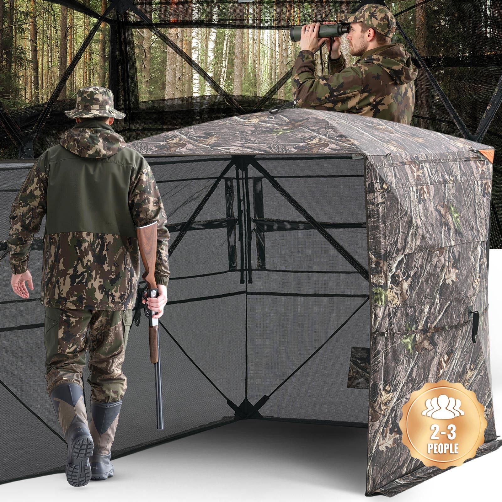 VEVOR Portable Hunting Blind See Through Ground Deer Blinds 2-3 Person Carrying