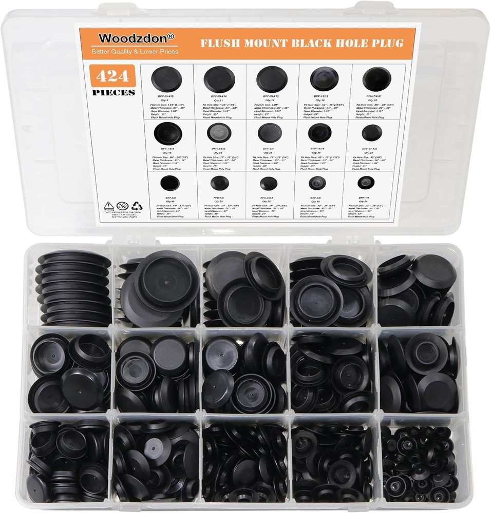 Automotive Black Plastic Plug Set - 424pcs, Assorted Sizes