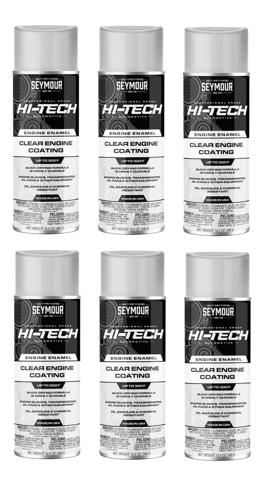 6-PACK Seymour EN-70 Hi-Tech Engine Enamel Spray Paint—Gloss Clear (12 oz)