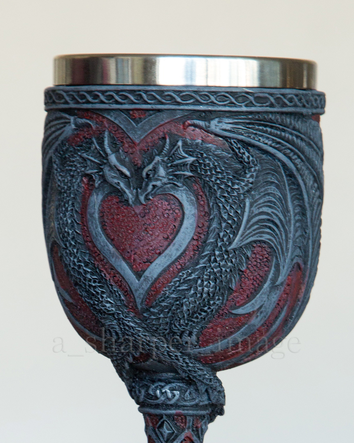 Occult Double Dragon Heart Goblet Chalice Hand Painted 'Stone' Finish Beautiful!