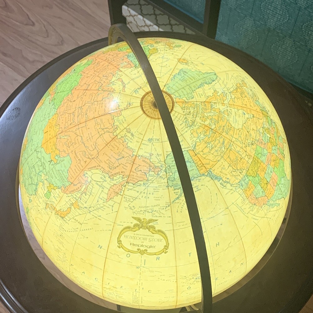 Replogle Heirloom Illuminated Floor Globe 16" Solid Wood Base Vintage 70's