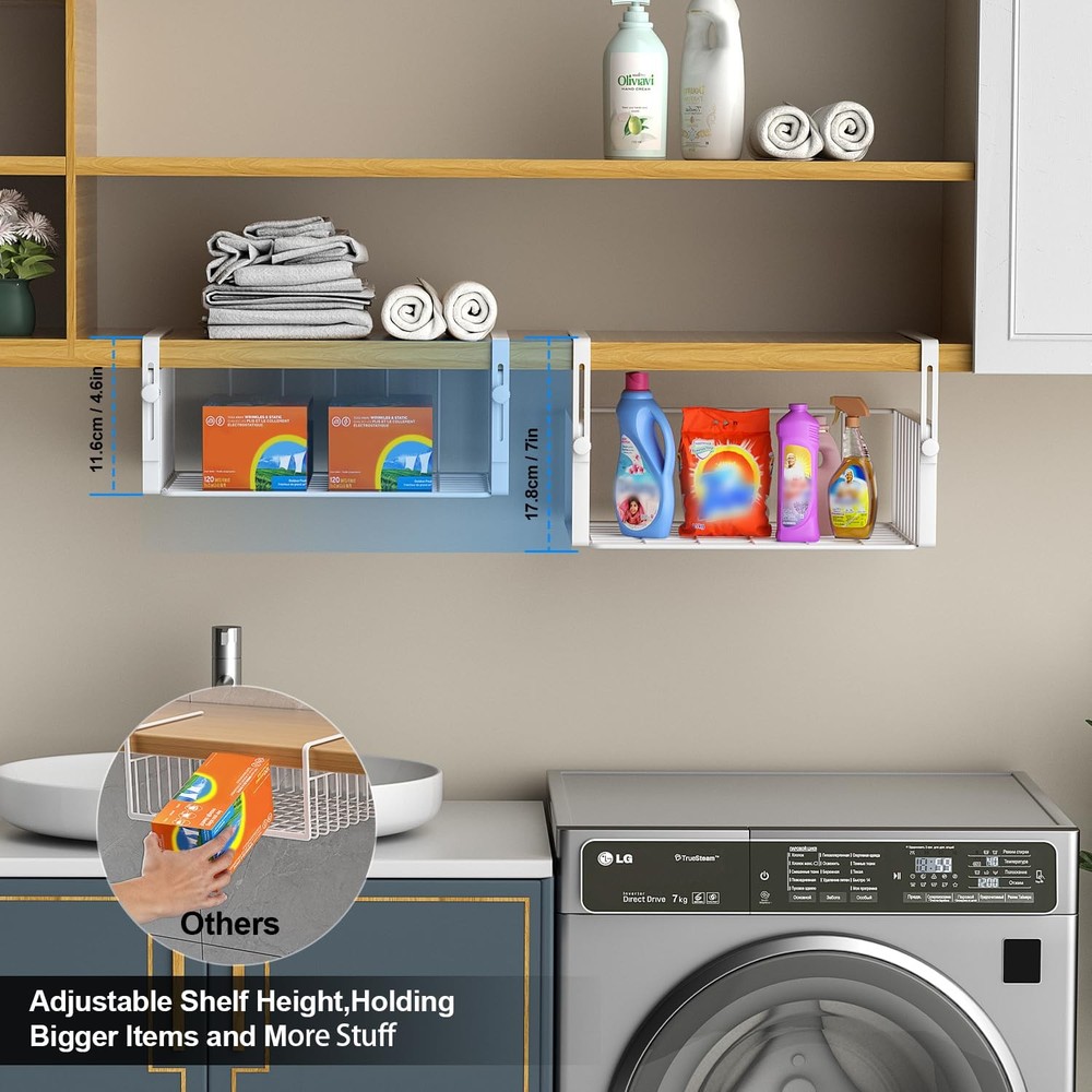 2Pack Under Shelf Basket Organizer,Adjustable Hanging Holder Storage for Cabi...