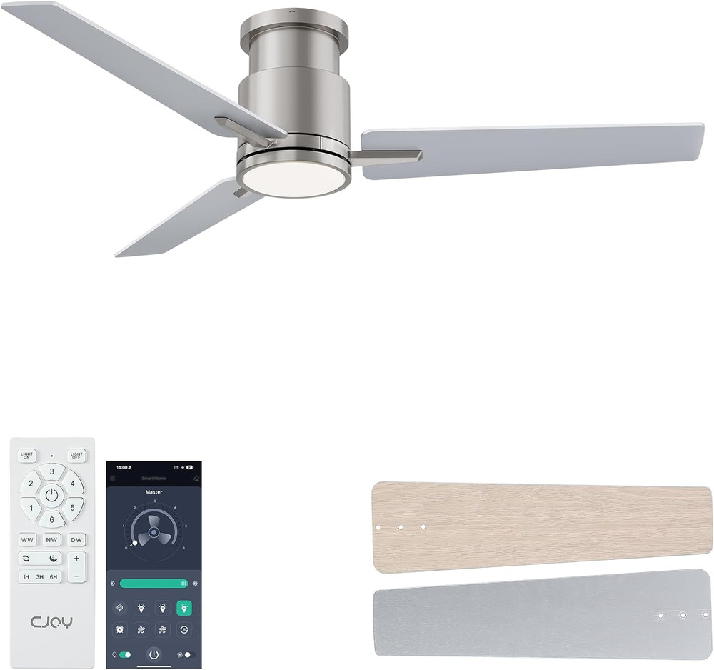 Modern 48" Ceiling Fan with Lights & Remote, Dimmable, Flush Mount Design