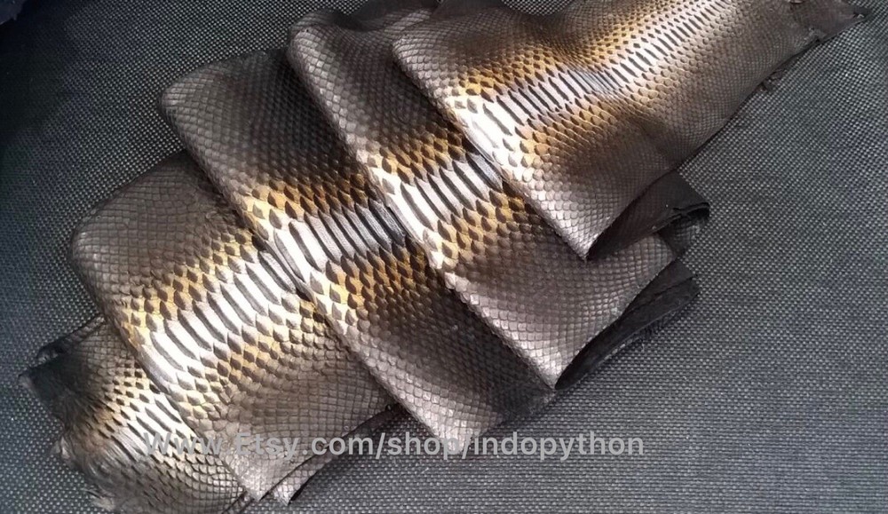 Genuine Python Leather, Exotic Snake Skin, Blac Leather,Black Skin, Real Leather