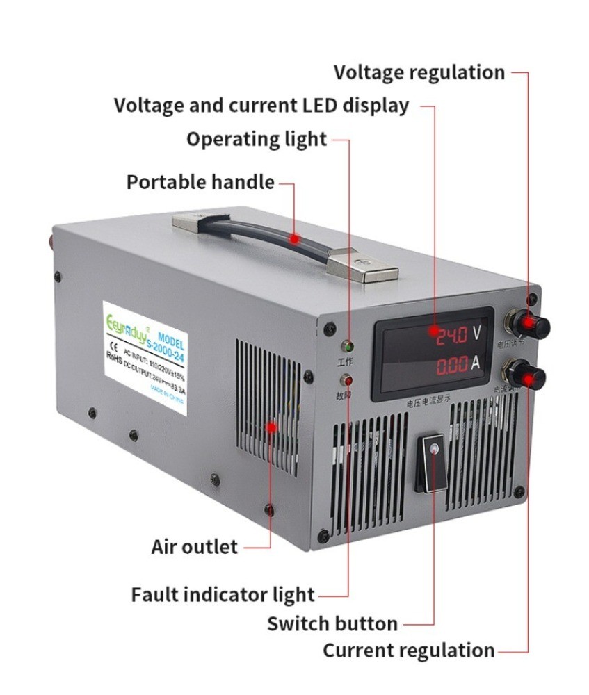 Power Supply 2000W Adjustable DC Power Supply Constant Voltage Current 24V83A