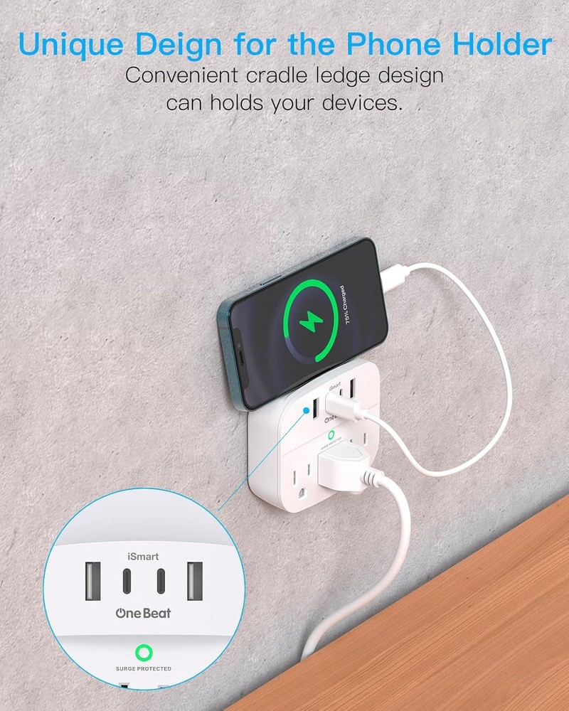 2 Pack Multi Plug Outlet Splitter with USB, Surge Protector, 490 J