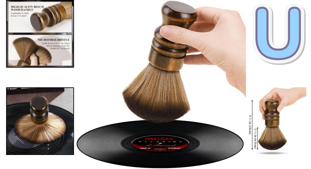 Beechwood Handle Vinyl Record Cleaner - Soft & Adjustable Bristle Design