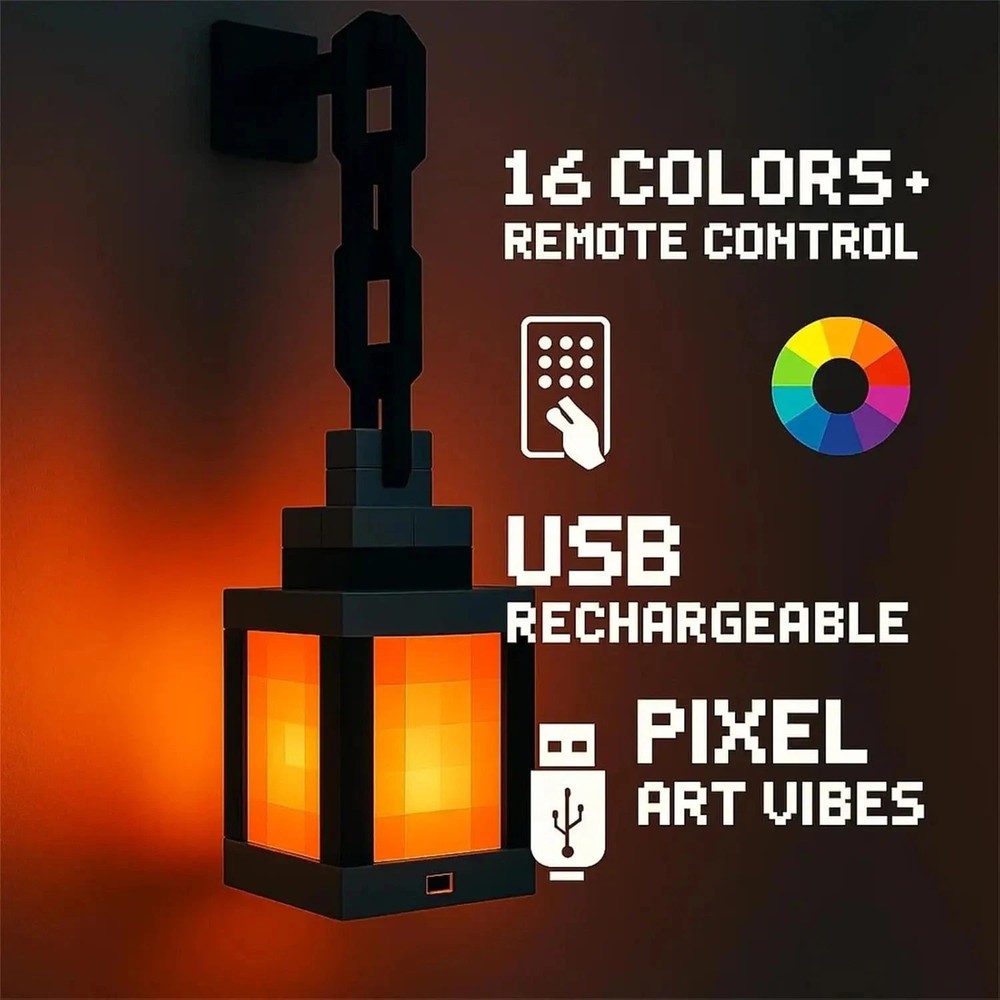 Minecraft LED lantern Remote Control 16 Color Changing Rechargeable Battery