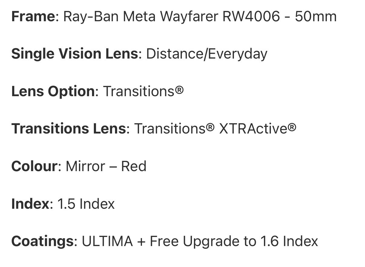 Premium Prescription Lenses 4 Ray-Ban Meta Wayfarer RW4006 50mm FRAME Lens Only