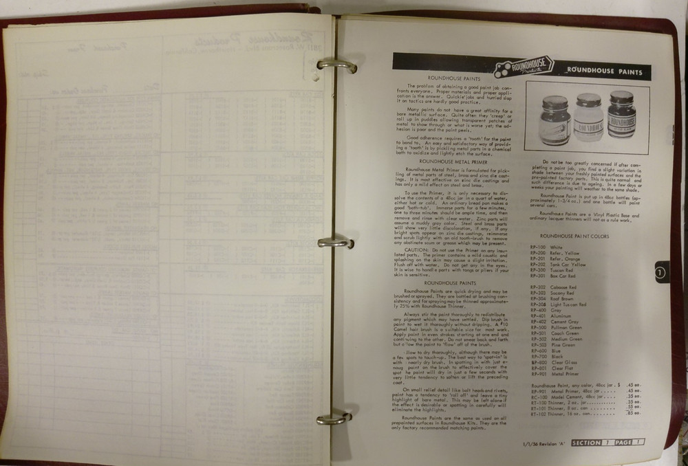 Roundhouse Model Die Casting 1956 Data Book Sheets & Binder