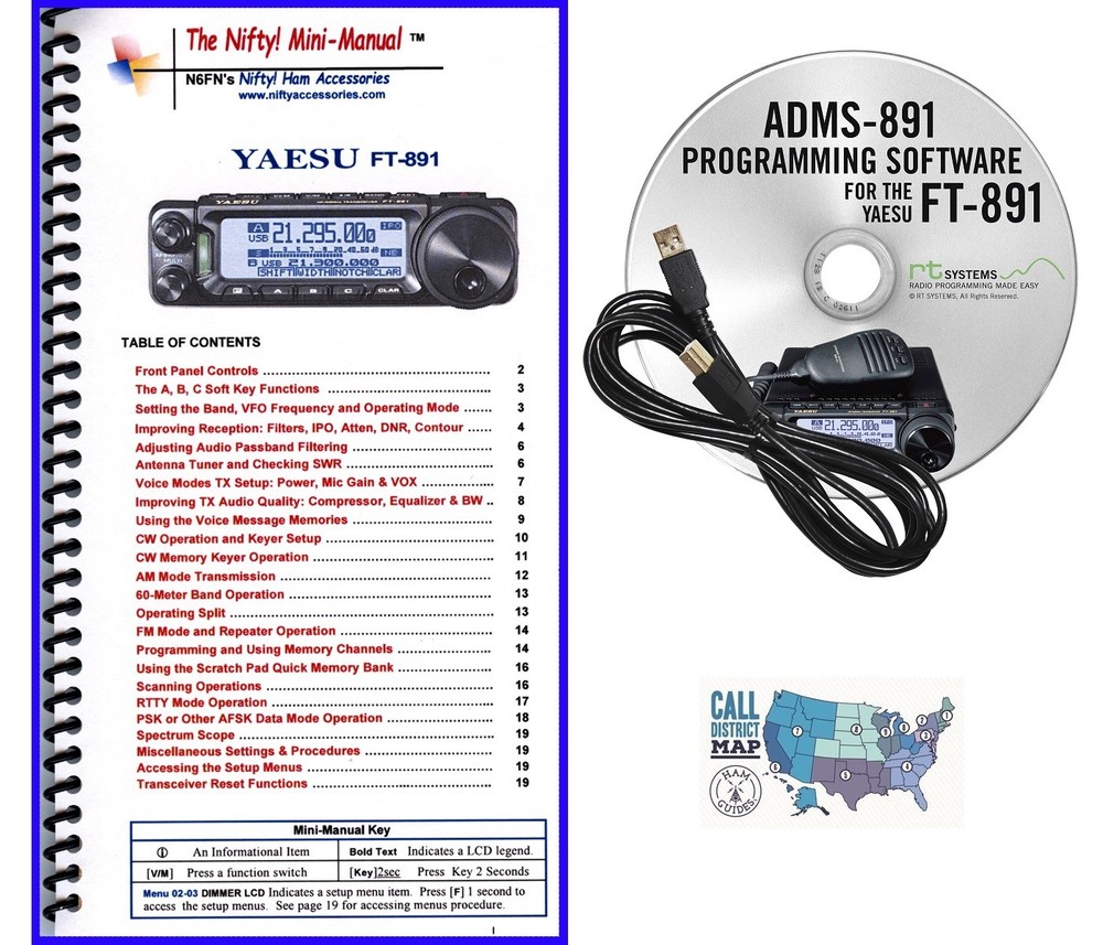 Yaesu FT-891 Accessory Bundle w/ RT Systems Programming Kit & Nifty! Mini-Manual