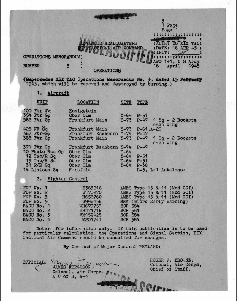 53 Page 1945 Third Army XIX Tactical Air Command TALO Notes History on Data CD