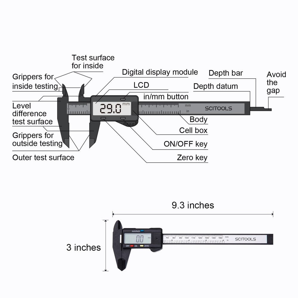 Digital Caliper 06" Measuring Tool, Micrometer Caliper with AutoOff Feature, ...