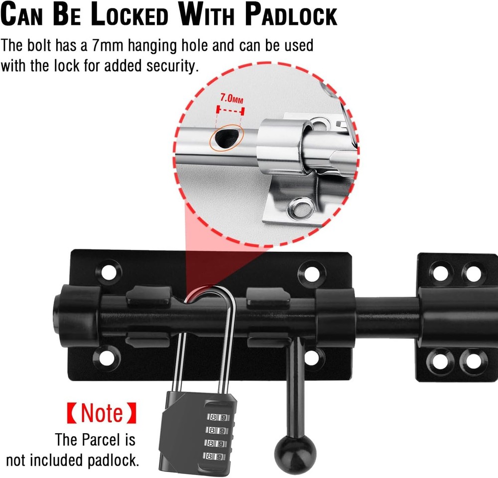 Slide Bolt Gate Latch, 6.3 Inch Heavy Duty Solid 2 Pack & Black inch