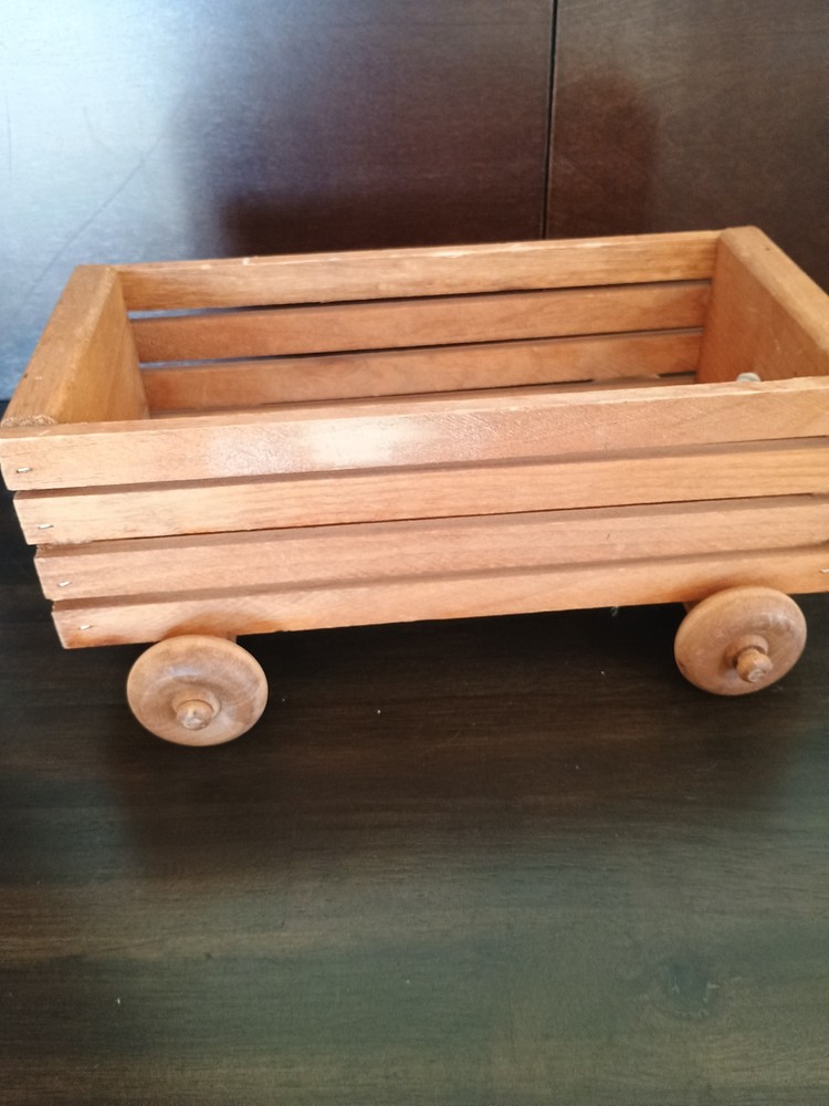 Vintage Wooden Pull Toy Wagon with Wheels and String
