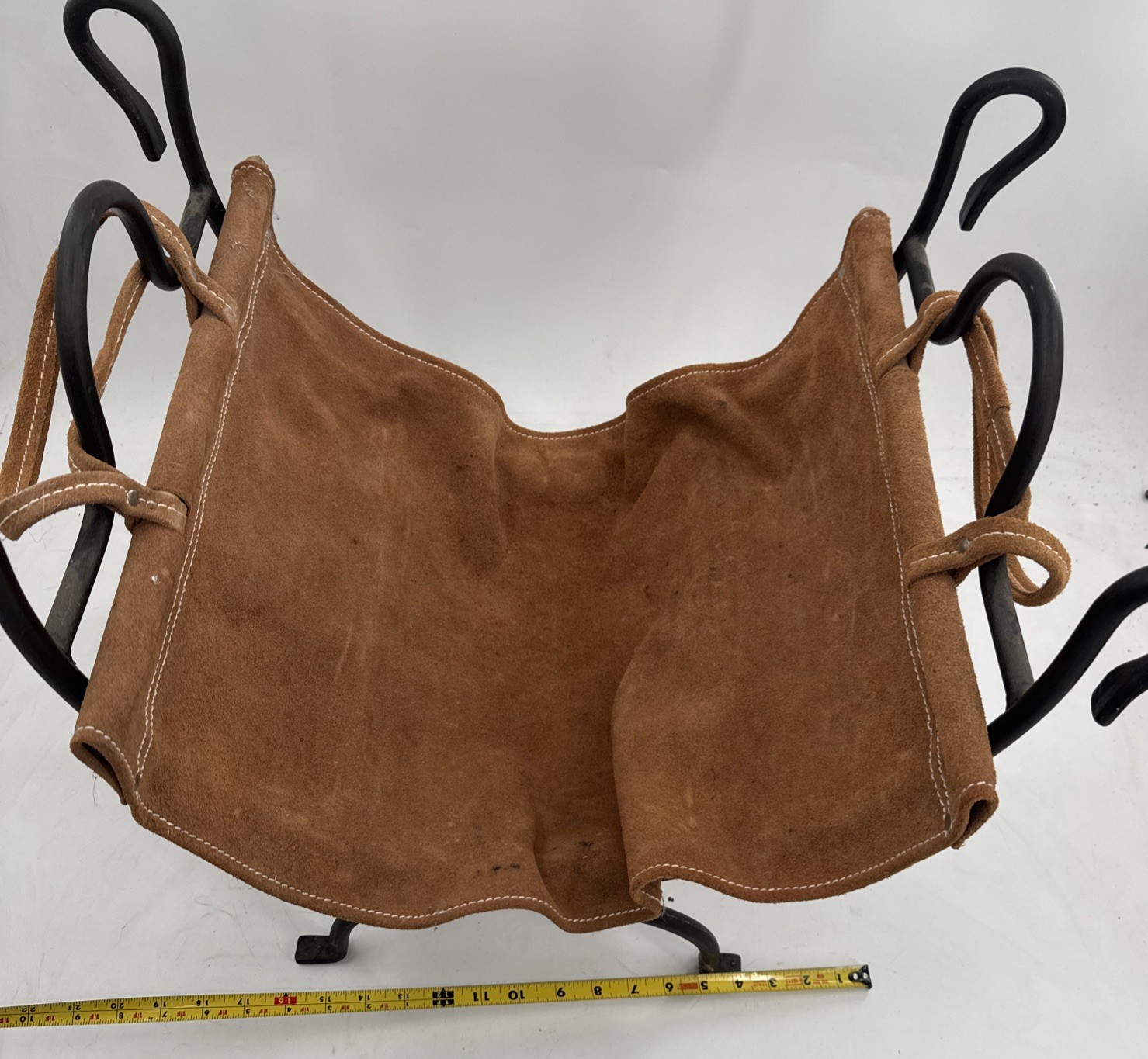 Vtg Firewood Log Carrier Rack Fireplace Wood Holder Suede Carrier Folding