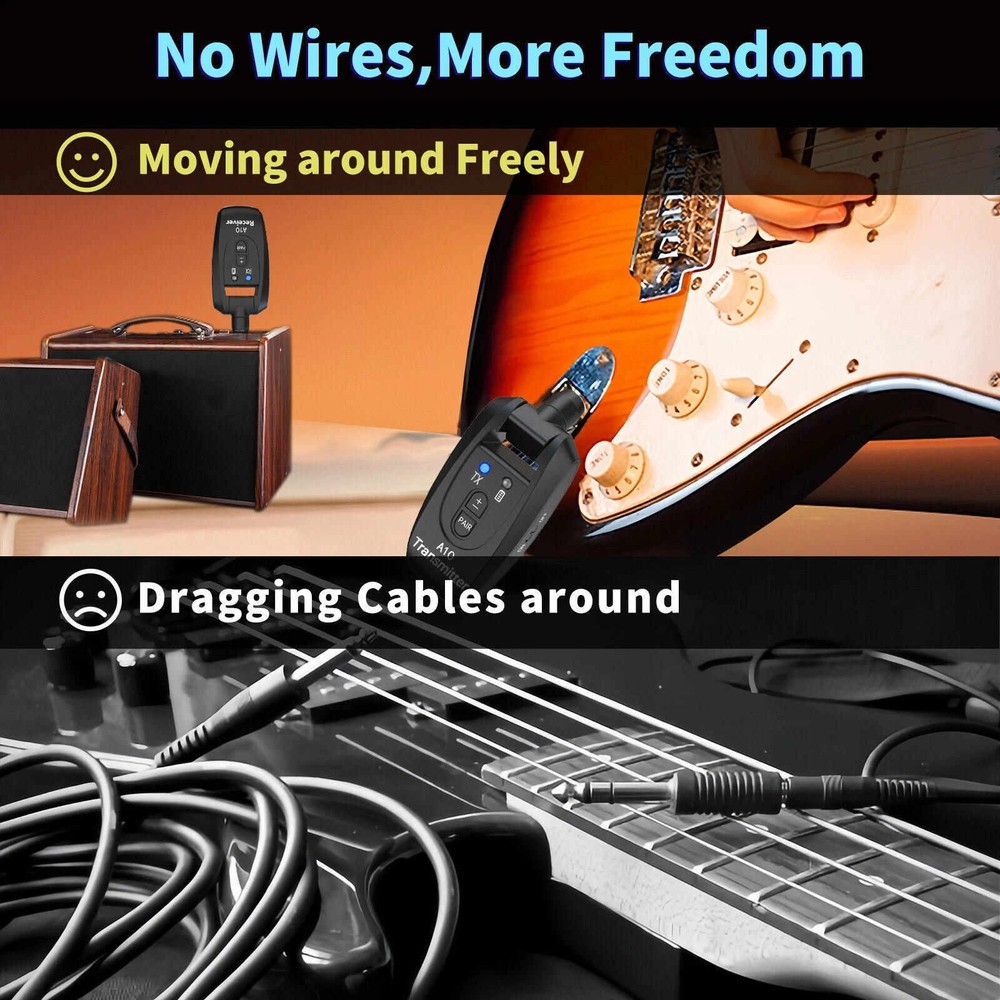 Wireless Guitar Kit Transmitter & Receiver System 100ft 24Bit Audio 2.4GHz