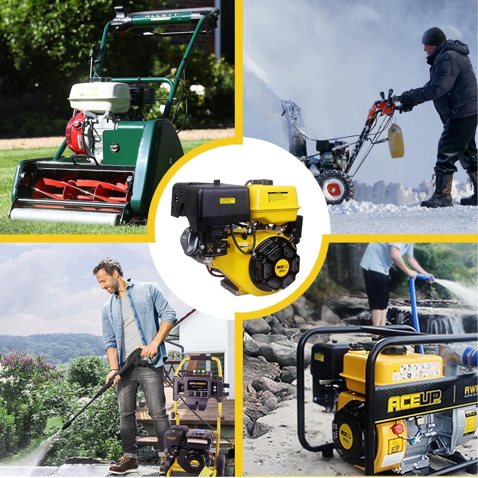 Aceup Energy 15HP 420cc Gas Engine Horizontal Shaft ,Electric Start Gas Motor