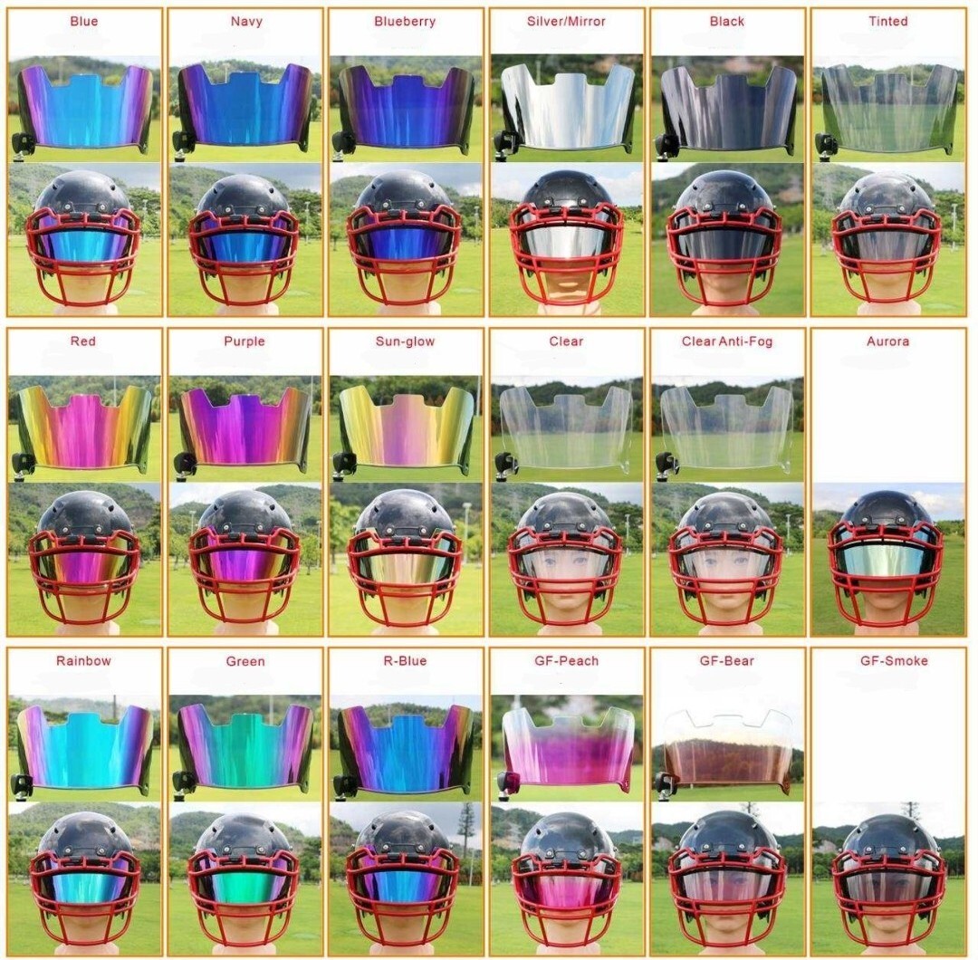 Full Size Football Helmet Visor With Under Armour Style Clips Youth & Adult