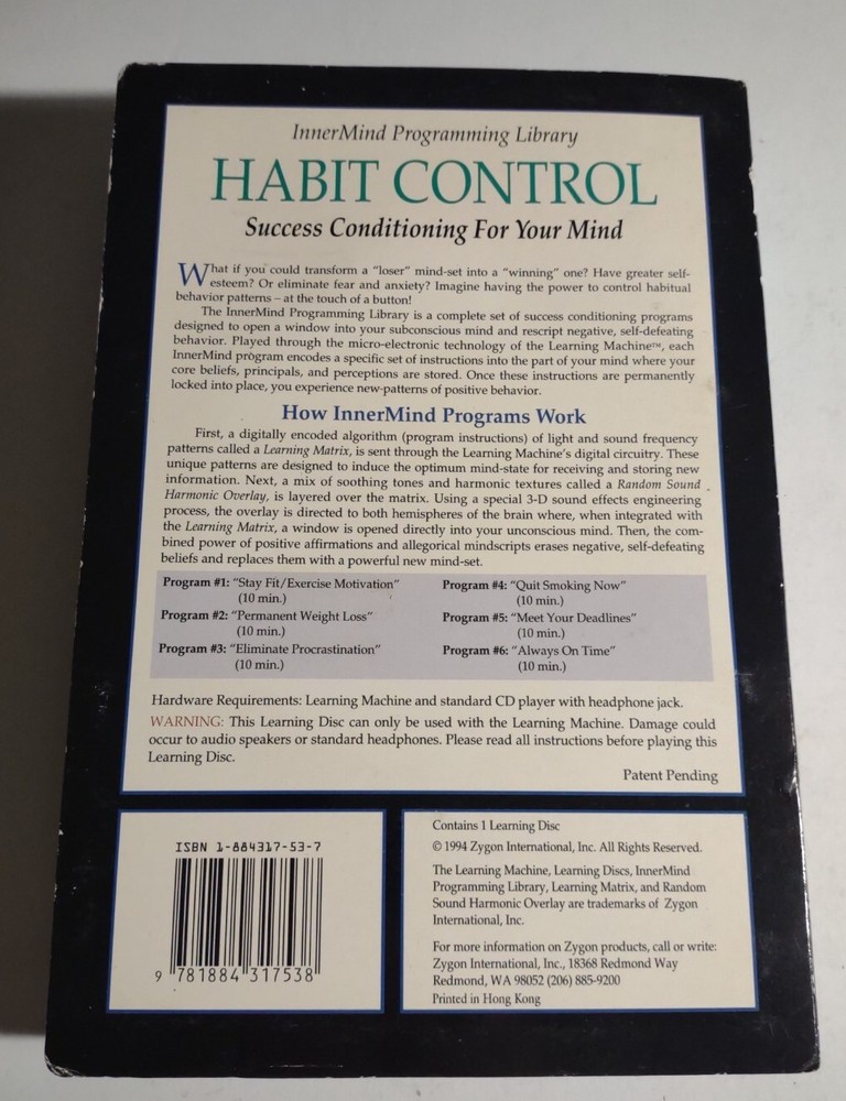 ZYGON Learning Disc Library 3D Mind Sync InnerMind Programming Habit Control.