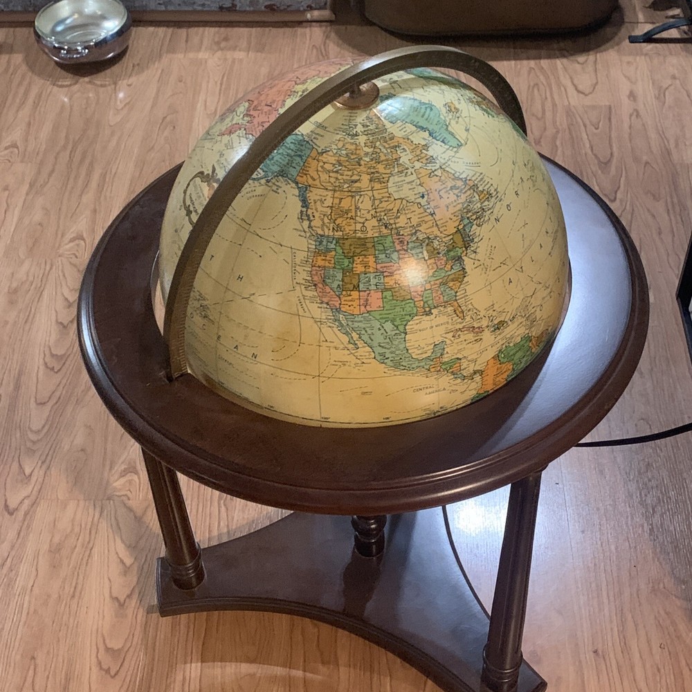 Replogle Heirloom Illuminated Floor Globe 16" Solid Wood Base Vintage 70's