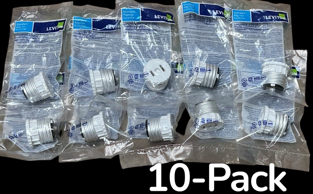Leviton 002-125 Medium Base Light Socket to Outlet Adapter White ( 10-Pack ) New