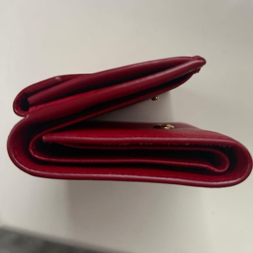 PRADA Saffiano Leather Tri-fold Compact Wallet Red excellent gift