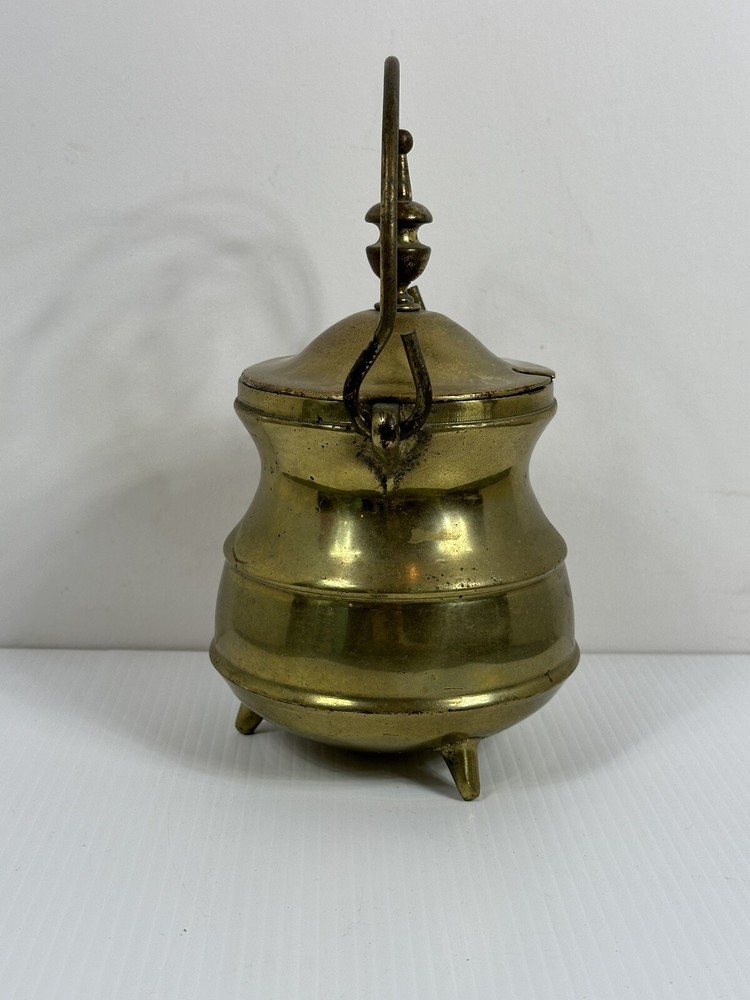 Vintage Solid Brass 3 Footed Fireplace Smudge Pot With Lid
