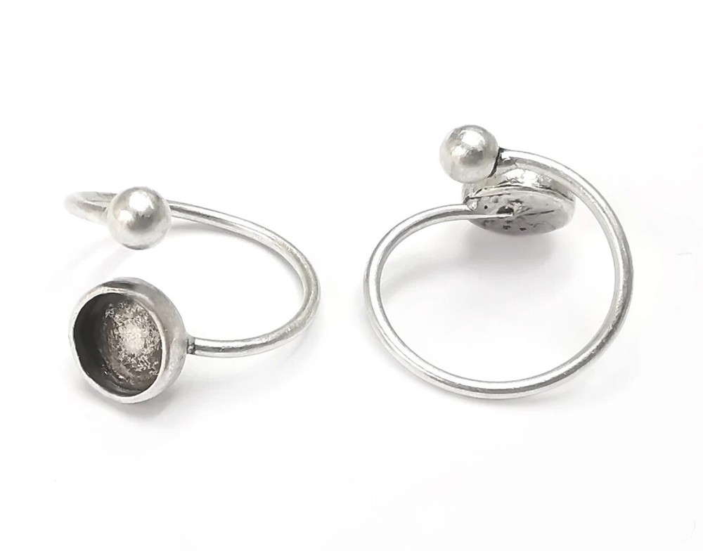 Wrap Ball Round Blank Silver Ring Setting Cabochon Mounting Adjustable G26669