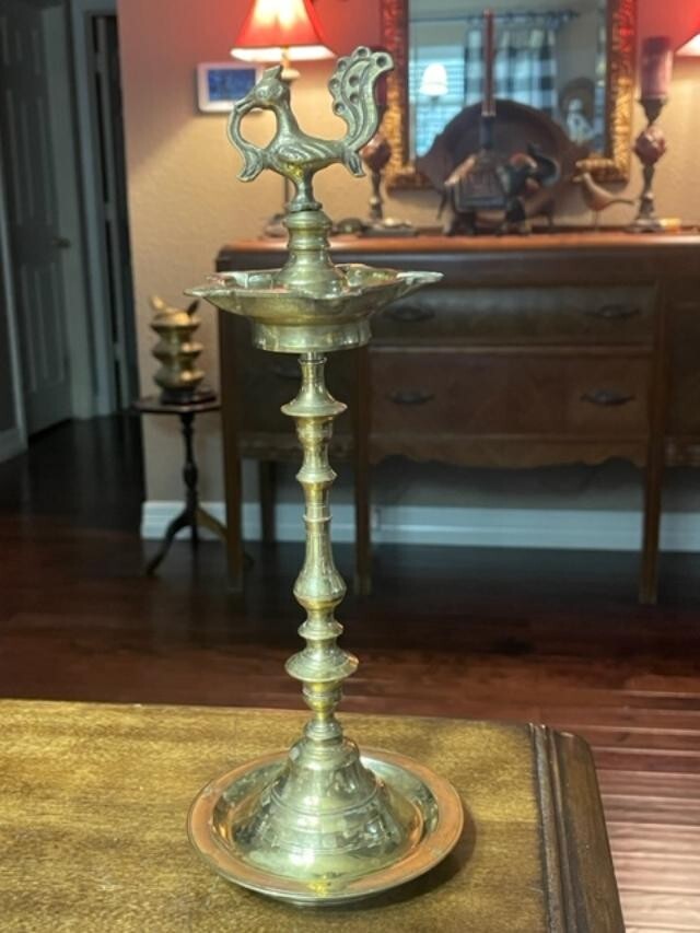 11"Brass Incense Stand with Peacock on Top