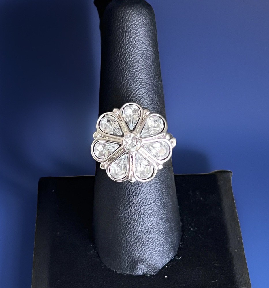 Unique Silver and Crystal Wire Wrapped Button Ring Size 8