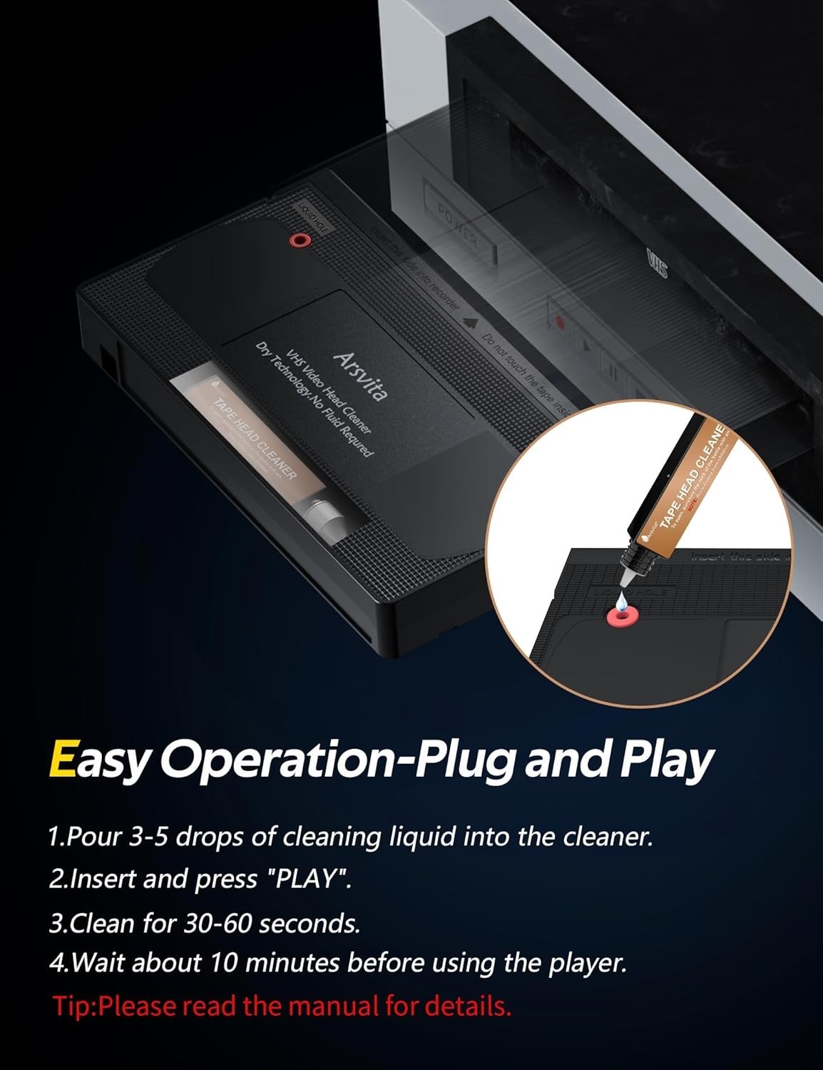 Arsvita VHS/VCR Head Cleaner Tape, Video Head Cleaning Kit for VHS/VCR Players,