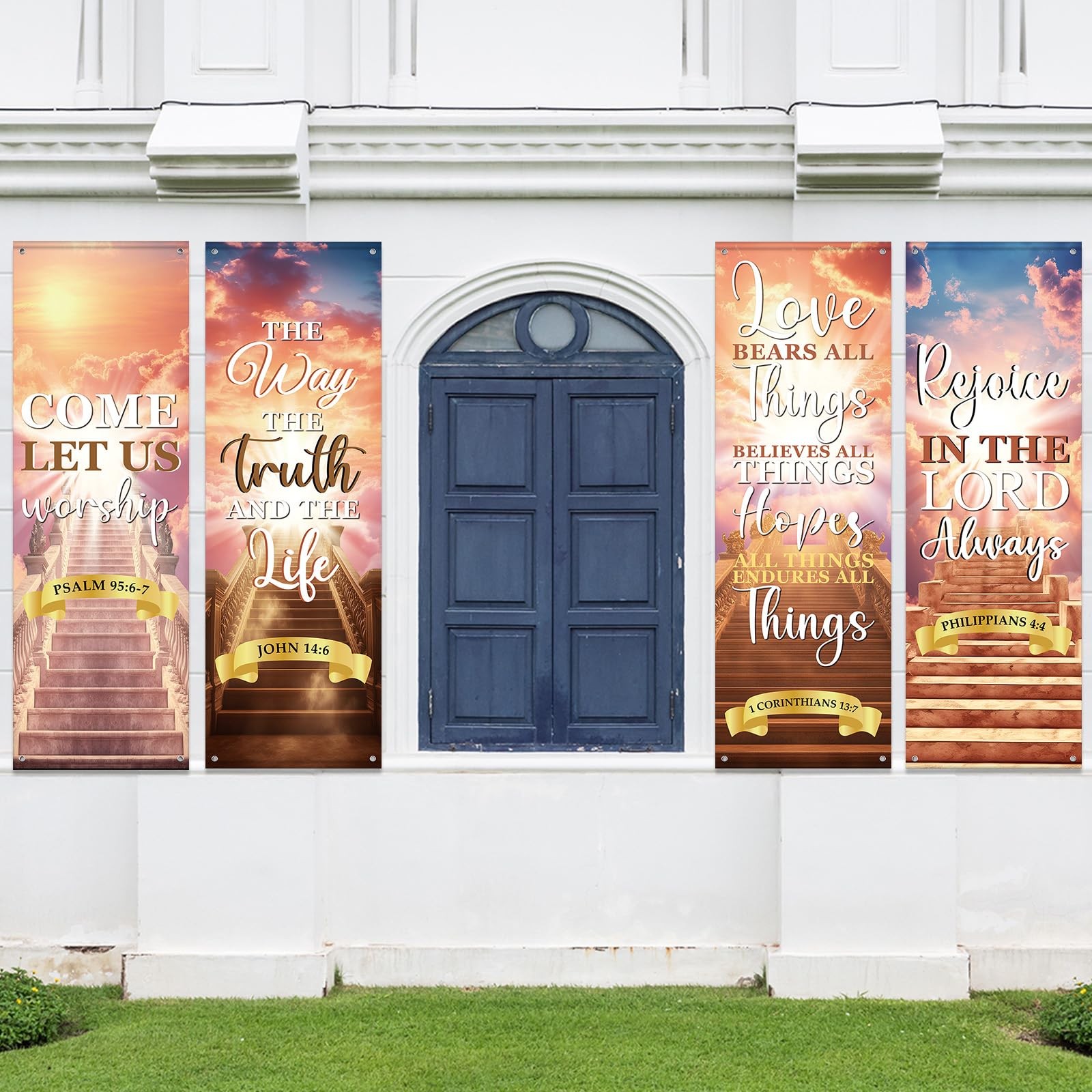 4Pcs Church Banners With Scripture Church Banners for Sanctuary Wall Worship ...