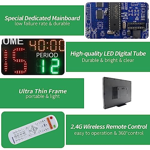 LED Super Bright Electronic Scoreboard with Timer Clock, Battery Powered