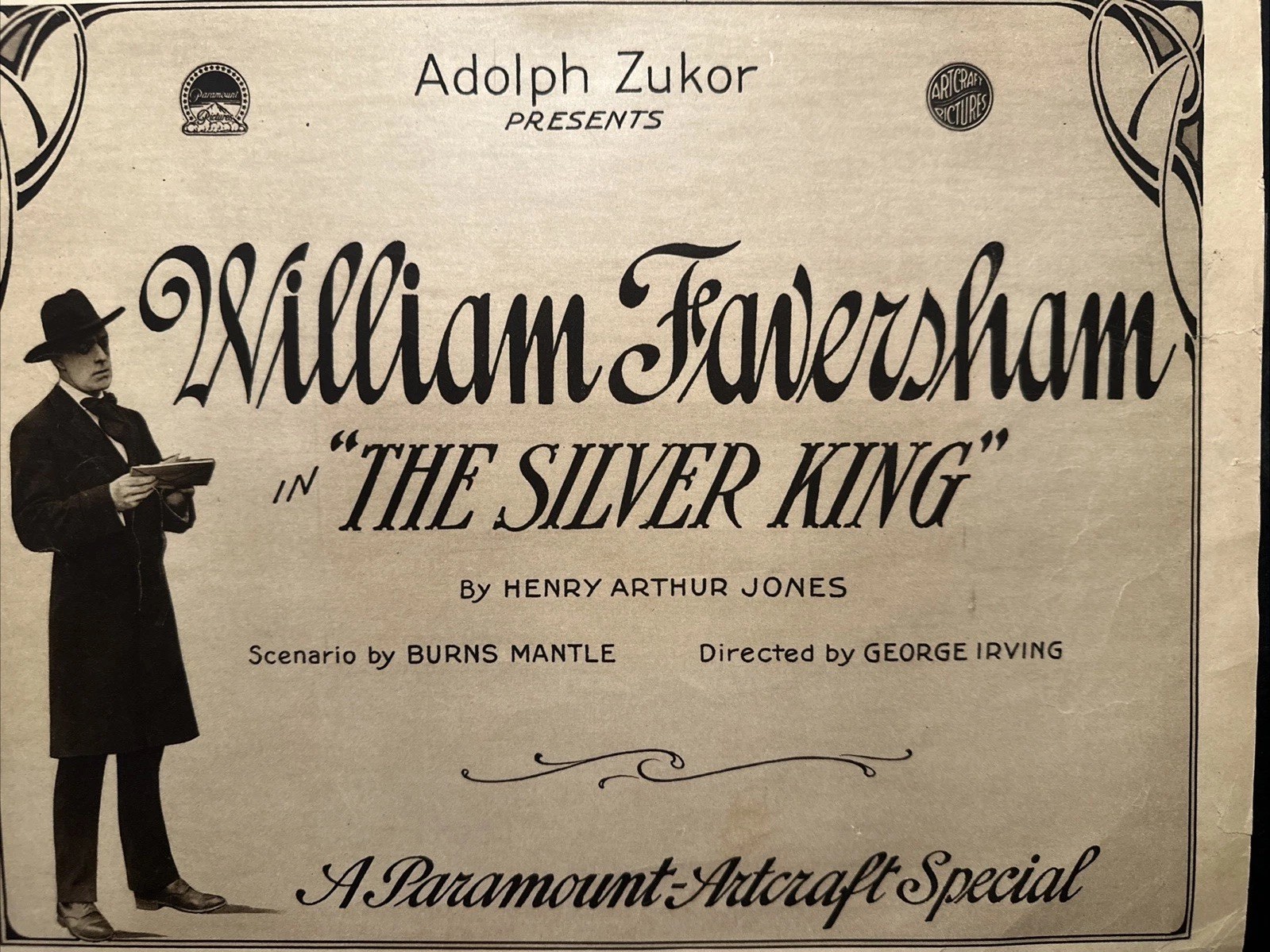 ANTIQUE ARTCRAFT PICTURES/ PARAMOUNT “the Silver King”W.F MOVIE LOBBY POSTER