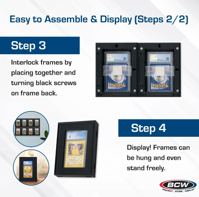 BCW (New) Black Interlocking Graded Card Frame - 4 Pack Wall Mount Display