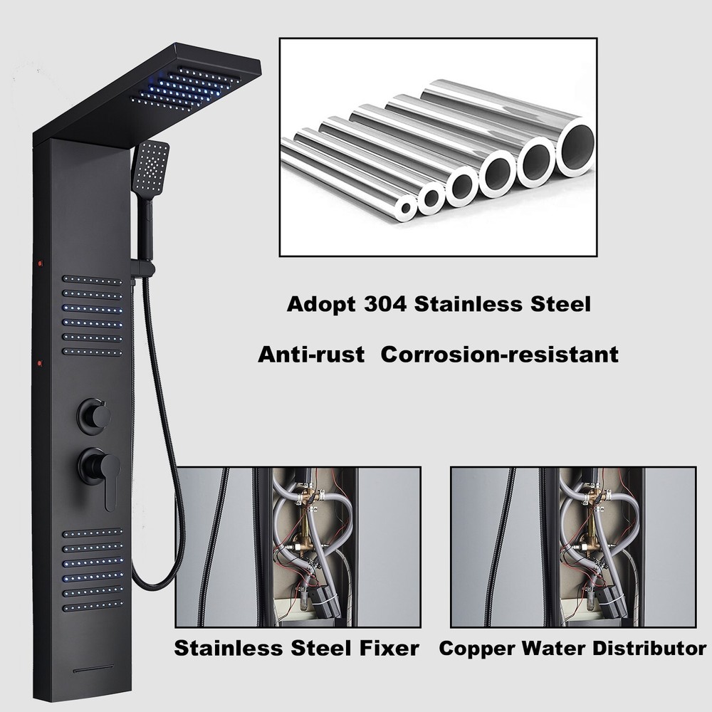 LED Shower Panel Tower System Rainfall Head Massage Shower System Body Jet