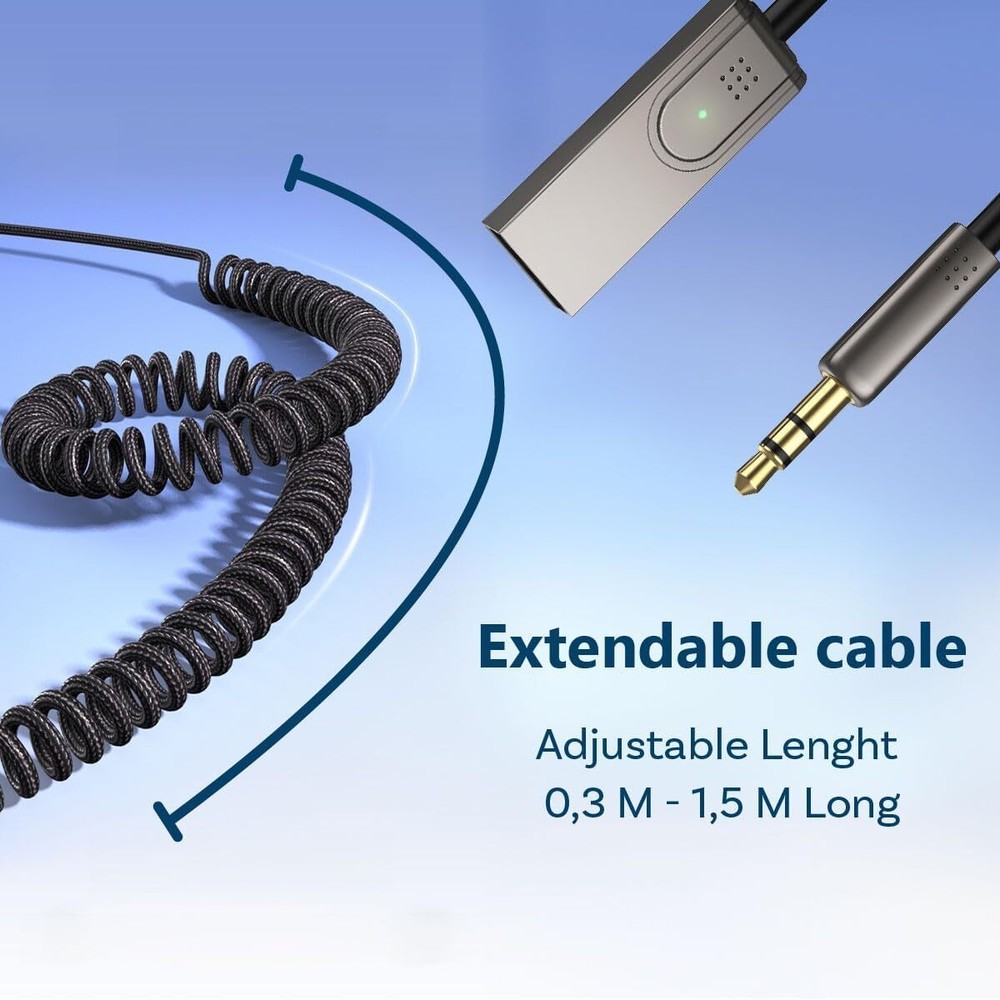 Aux to Bluetooth 5.1 Adapter 3.5mm Bluetooth Receiver Microphone for Car