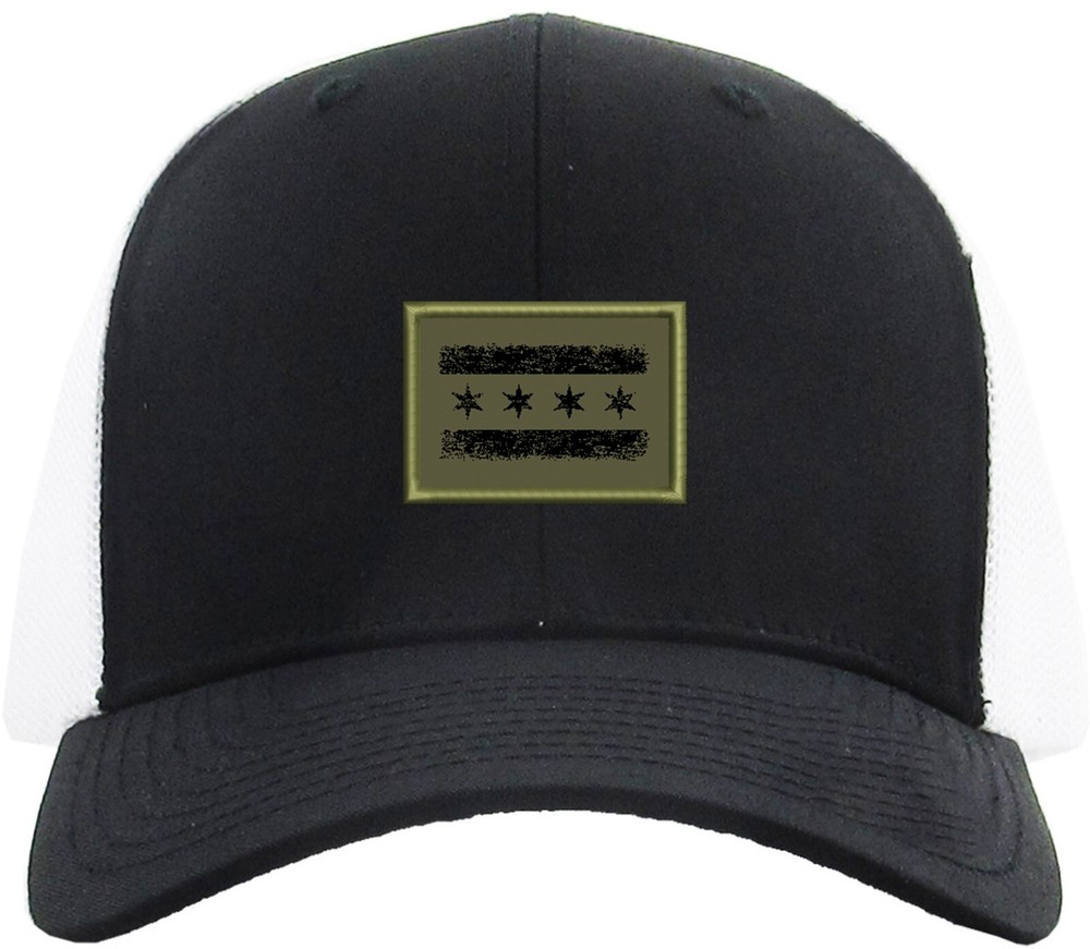 Chicago Flag Patch Olive Green Trucker Mesh Snapback Black/White