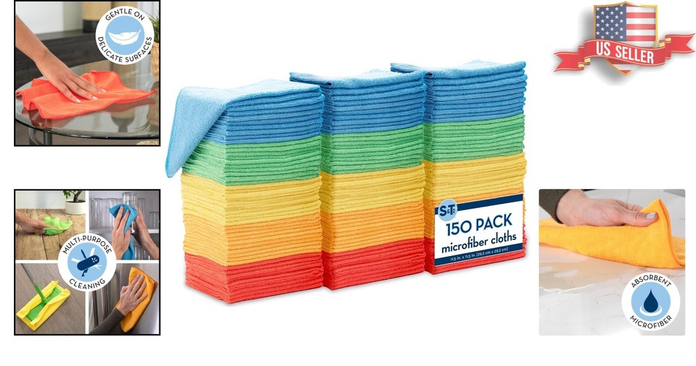 Assorted 150 Pack Microfiber Towels - Perfect for Home & Car Cleaning Needs