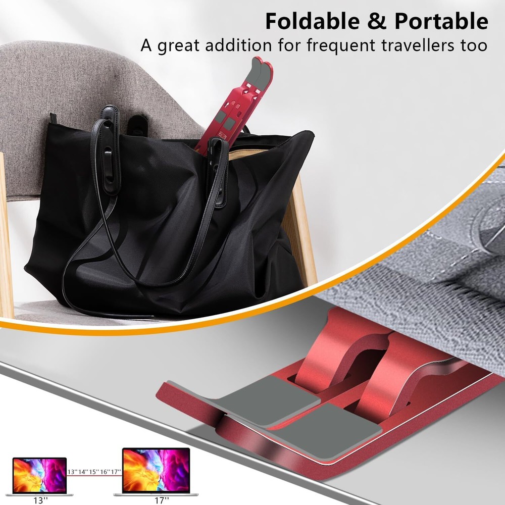 Laptop Stand, Computer Tablet Adjustable Aluminum Foldable D102 Red