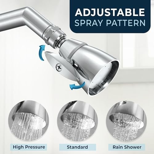 High Pressure 2 Inch Chrome Shower Head - 2.5 GPM Adjustable Spray - Solid Metal