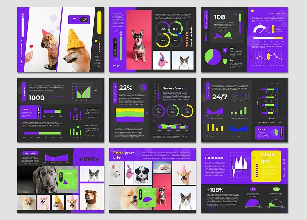 Analyze Data Charts PowerPoint Presentation Template 4:3