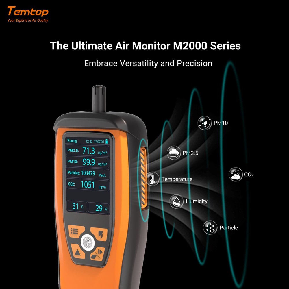Temtop M2000C Air Quality Detector PM2.5 PM10 CO2 Particles Humidity Temperature
