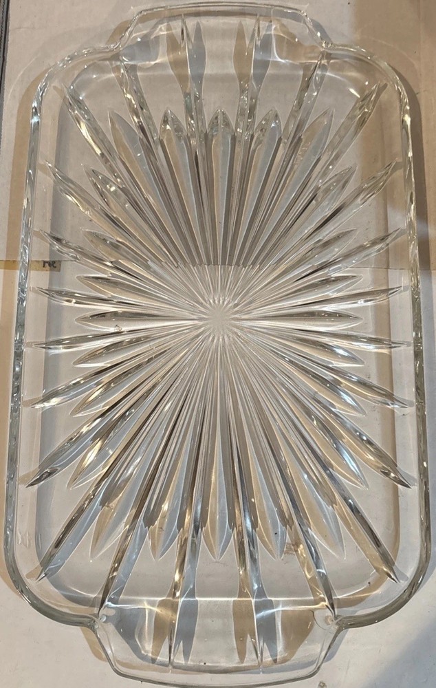 Williams Sonoma Circle Starburst Pattern Clear Glass Rectangular Dish Tray NEW