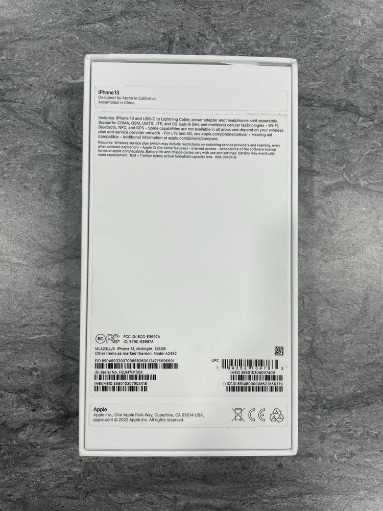 Apple iPhone 13 Midnight BOX ONLY with Retail OEM Sticker & Sim Ejector