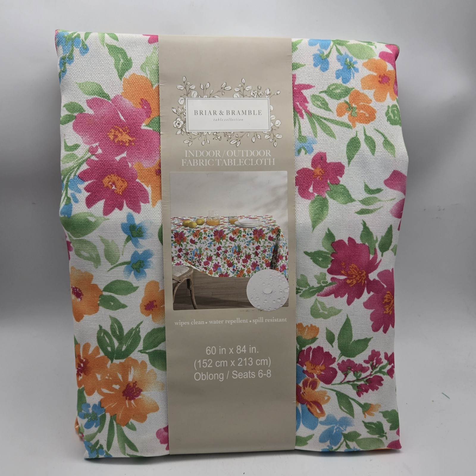Briar & Bramble 60x84 Oblong Tablecloth Floral Flowers Indoor Outdoor Polyester