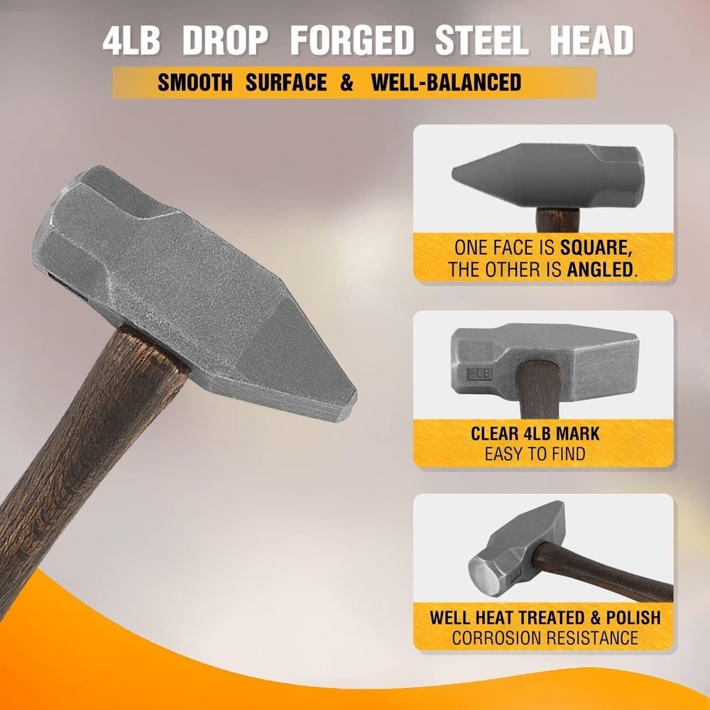 Blacksmith 4LB Handmade Forge Hammer for Farrier, Knife Maker, Tool Collector