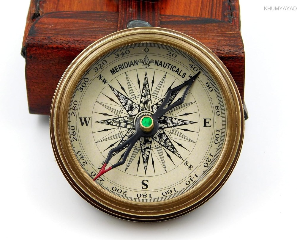Portable Handmade Brass Compass with Leather Case & Engraved Poem - Elegant Gift