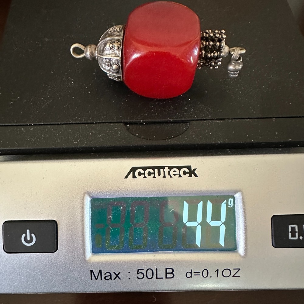 Large Cherry Red Bakelite Dice Shape Bead Pendant 44g